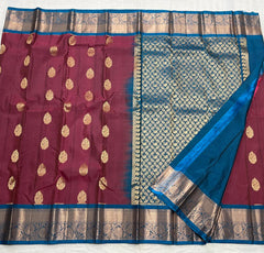 MAGENTA PINK/RAMA BLUE  COLOUR COMBITION PURE KANCHI SILK SAREE