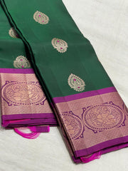 BOTTLE GREEN/PURPLE    COLOUR COMBITION PURE KANCHI SILK SAREE