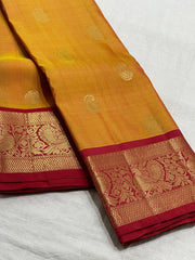 YELLOW /MAROON COLOUR COMBITION PURE KANCHI SILK SAREE