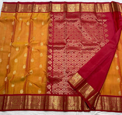 YELLOW /MAROON COLOUR COMBITION PURE KANCHI SILK SAREE