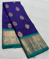 BLUE/RAMA GREEN COLOUR COMBITION PURE KANCHI SILK SAREE