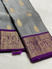 GREY/PURPLE  COLOUR COMBITION PURE KANCHI SILK SAREE