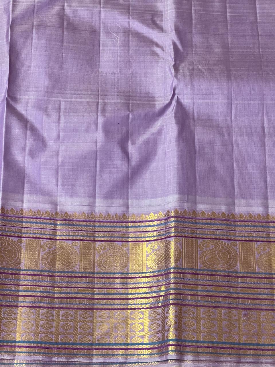 DARK MEHNDI GREEN/LILAC   COLOUR COMBITION PURE KANCHI SILK SAREE