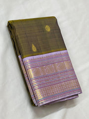 MEHANDI GREEN/LAVENDER BORDER COLOUR COMBITION PURE KANCHI SILK SAREE