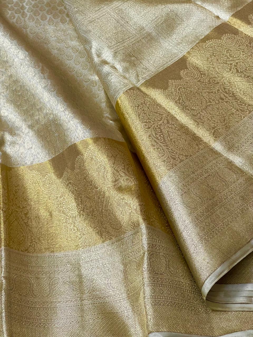 SILVER/GOLD BORDER COLOUR COMBITION PURE KANCHI SILK SAREE