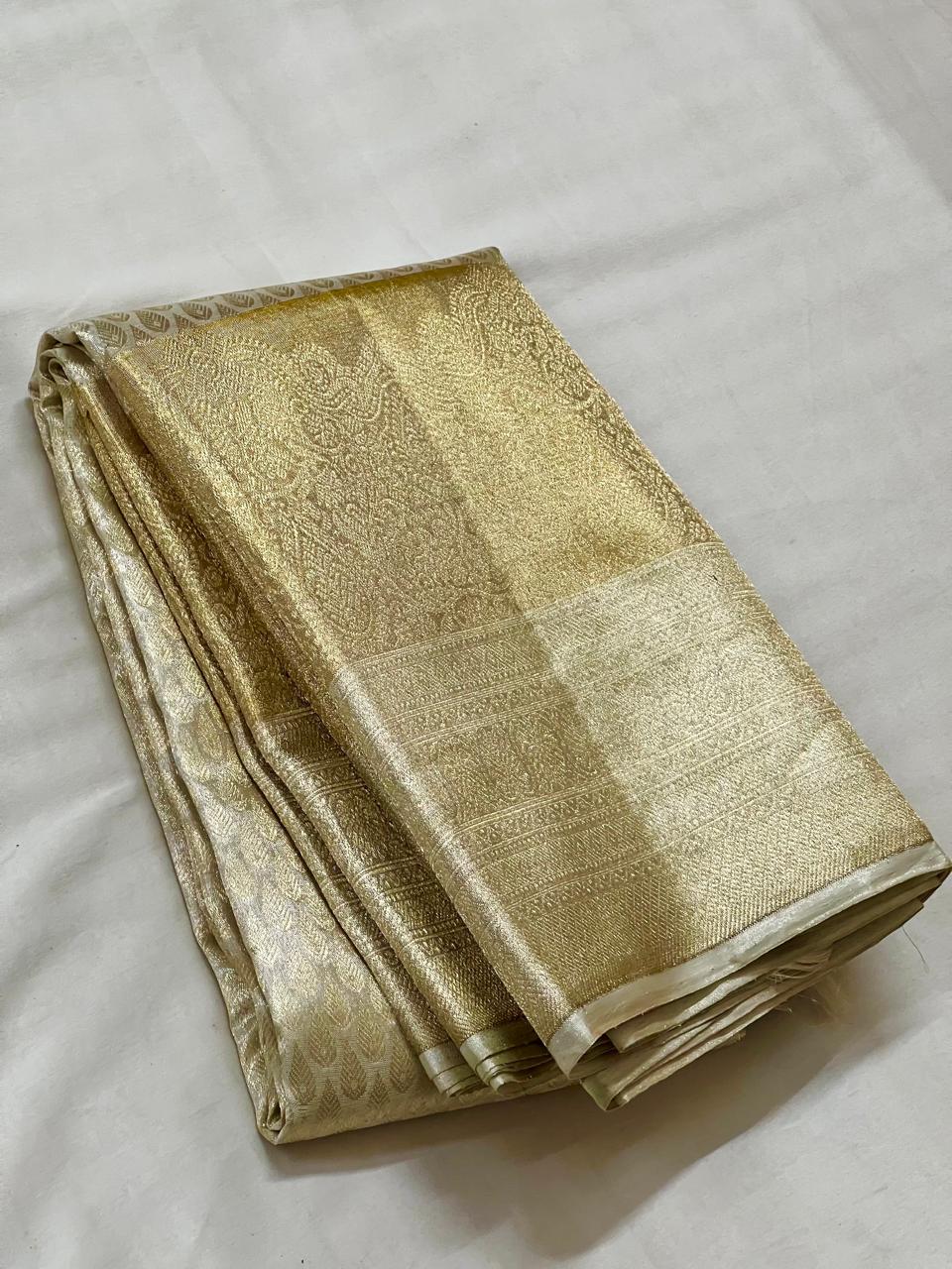 SILVER/GOLD BORDER COLOUR COMBITION PURE KANCHI SILK SAREE