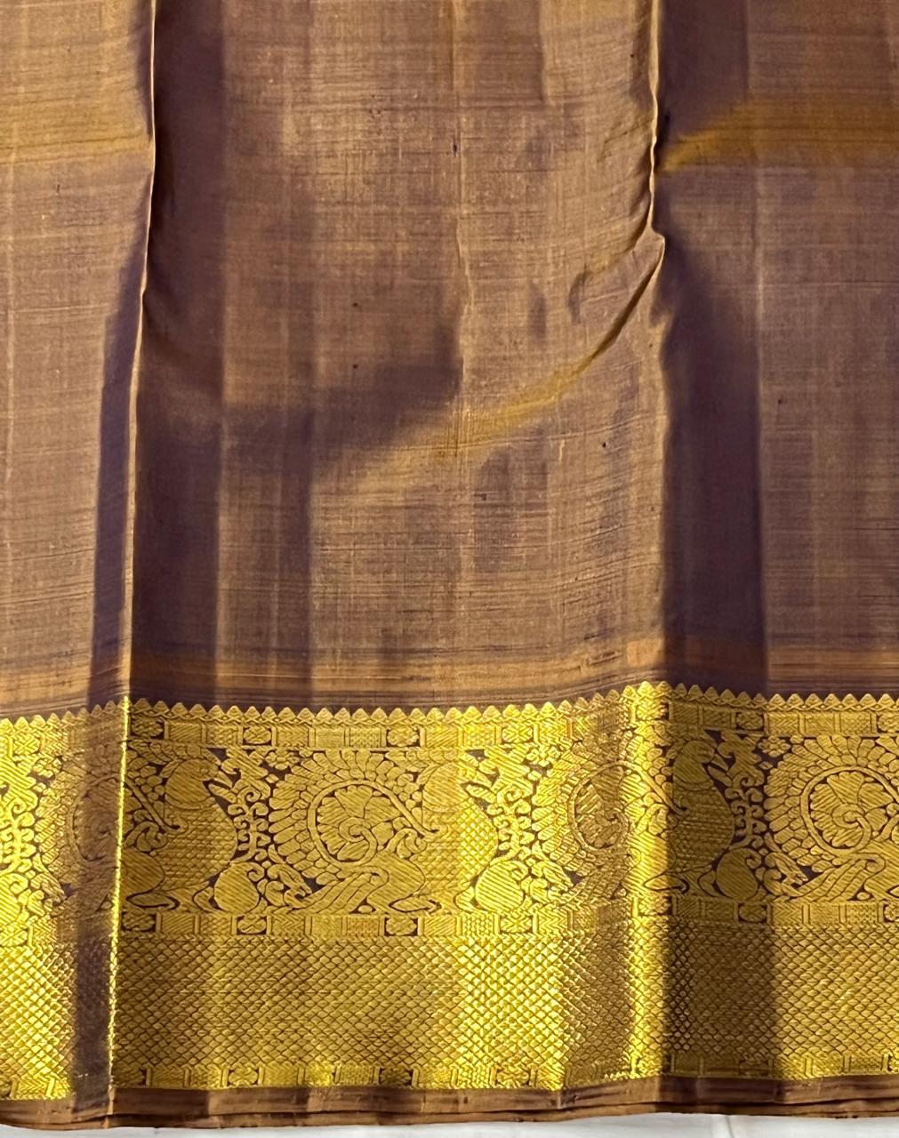 CREAM/BROWN BORDER COLOUR COMBITION PURE KANCHI SILK SAREE