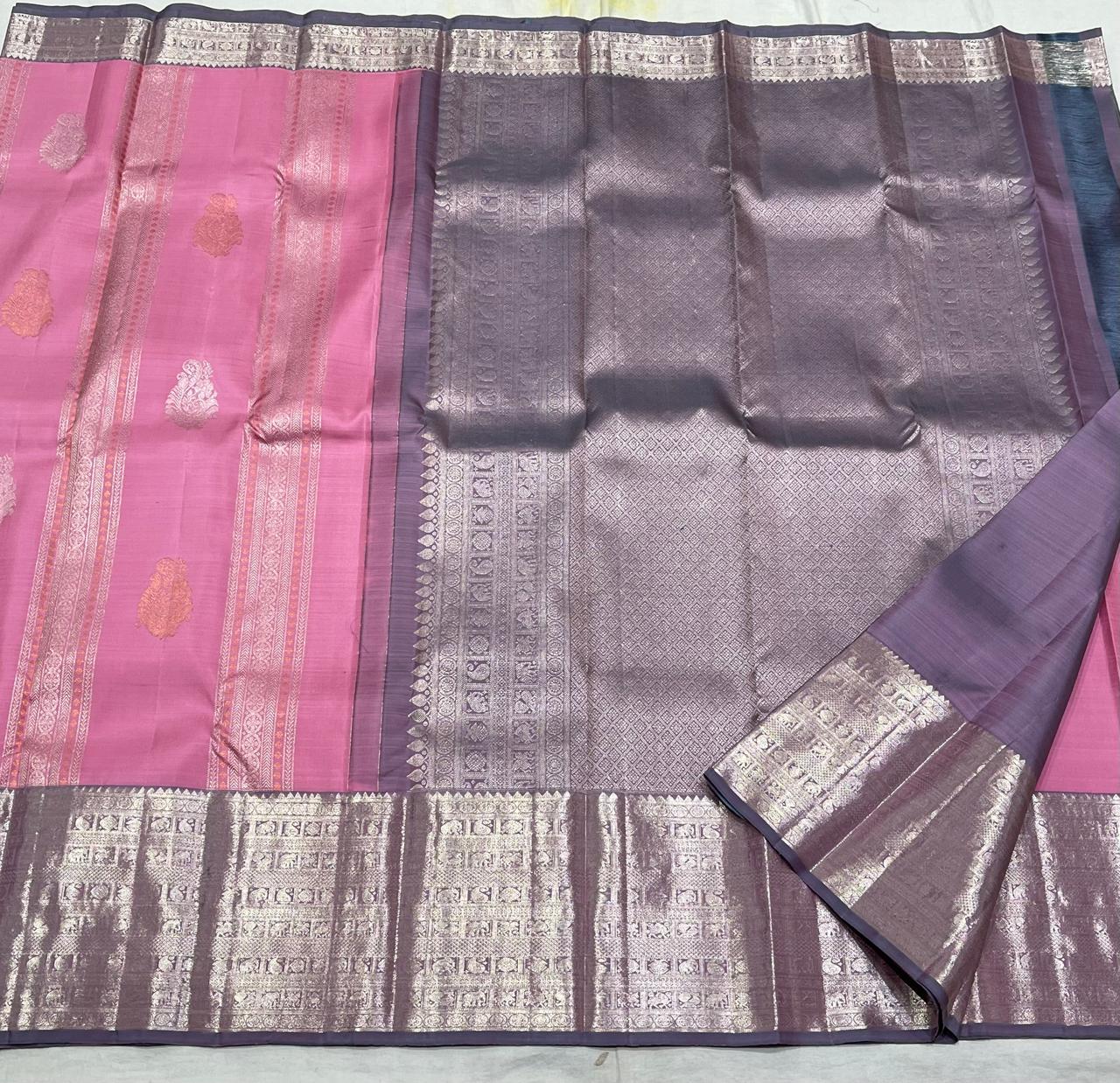 BABY  PINK  BORDER COLOUR COMBITION PURE KANCHI SILK SAREE