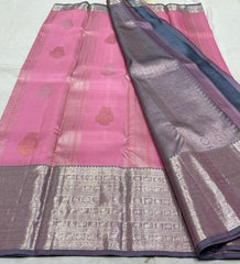 BABY  PINK  BORDER COLOUR COMBITION PURE KANCHI SILK SAREE