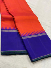 ORANGISH PINK/ROYAL BLUE BORDER COLOUR COMBITION PURE KANCHI SILK SAREE