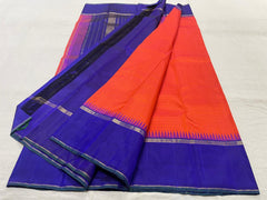 ORANGISH PINK/ROYAL BLUE BORDER COLOUR COMBITION PURE KANCHI SILK SAREE