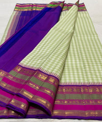 HALF WHITE/GREEN/PURPLE BORDER COLOUR COMBITION PURE KANCHI SILK SAREE