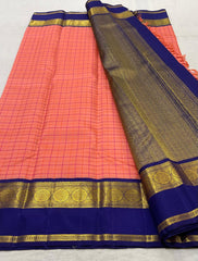 LITE ORANGE/NAVY BLUE  BORDER COLOUR COMBITION PURE KANCHI SILK SAREE