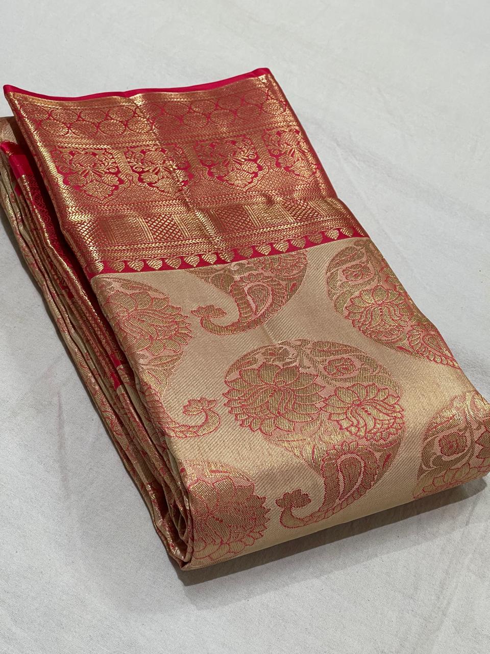 RED/GOLD  BORDER COLOUR COMBITION PURE KANCHI SILK SAREE