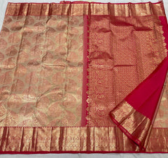 RED/GOLD  BORDER COLOUR COMBITION PURE KANCHI SILK SAREE