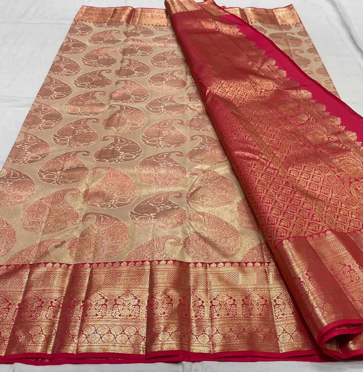 RED/GOLD  BORDER COLOUR COMBITION PURE KANCHI SILK SAREE