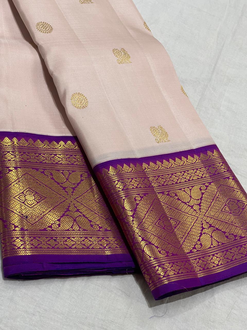 CREAM/PURPLE  WITH ZARI  KANCHI SILK SAREE