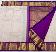 CREAM/PURPLE  WITH ZARI  KANCHI SILK SAREE