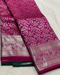 PINK/BOTTLE GREEN  BORDER COLOUR COMBITION PURE KANCHI SILK SAREE