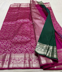 PINK/BOTTLE GREEN  BORDER COLOUR COMBITION PURE KANCHI SILK SAREE