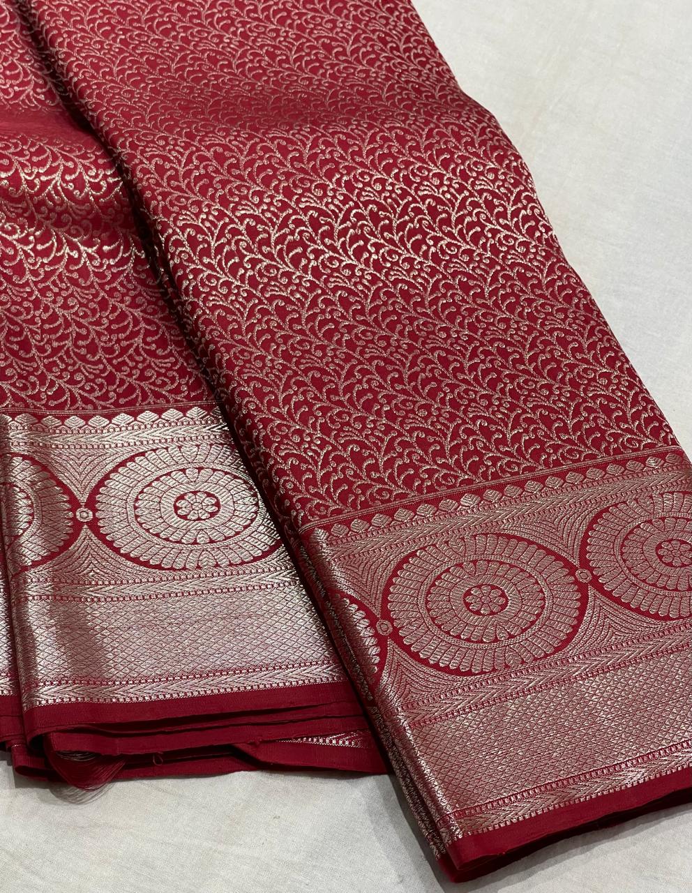 MAROON/GOLD  BORDER COLOUR COMBITION PURE KANCHI SILK SAREE