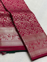 MAGENTA PINK/BOTTLE GREEN  BORDER COLOUR COMBITION PURE KANCHI SILK SAREE