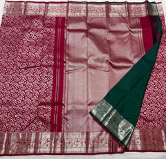 MAGENTA PINK/BOTTLE GREEN  BORDER COLOUR COMBITION PURE KANCHI SILK SAREE