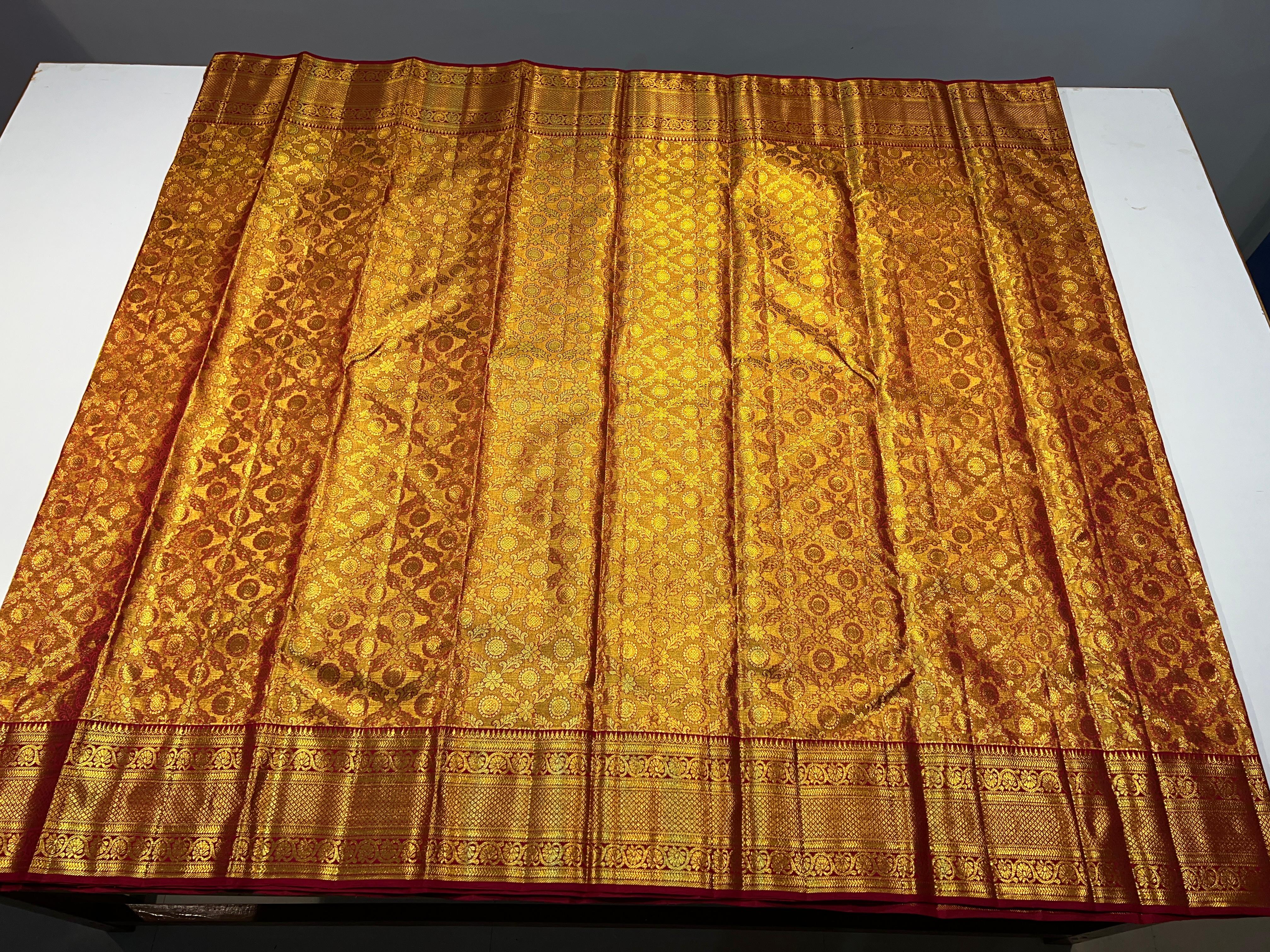 RED/GOLD  BORDER COLOUR COMBITION PURE KANCHI SILK SAREE