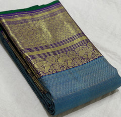 SKY BLUE/VOILET BORDER COLOUR COMBITION PURE KANCHI SILK SAREE