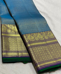 SKY BLUE/VOILET BORDER COLOUR COMBITION PURE KANCHI SILK SAREE