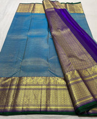 SKY BLUE/VOILET BORDER COLOUR COMBITION PURE KANCHI SILK SAREE