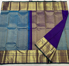 SKY BLUE/VOILET BORDER COLOUR COMBITION PURE KANCHI SILK SAREE