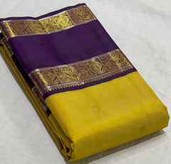 LEMON YELLOW/VOILET BORDER COLOUR COMBITION PURE KANCHI SILK SAREE