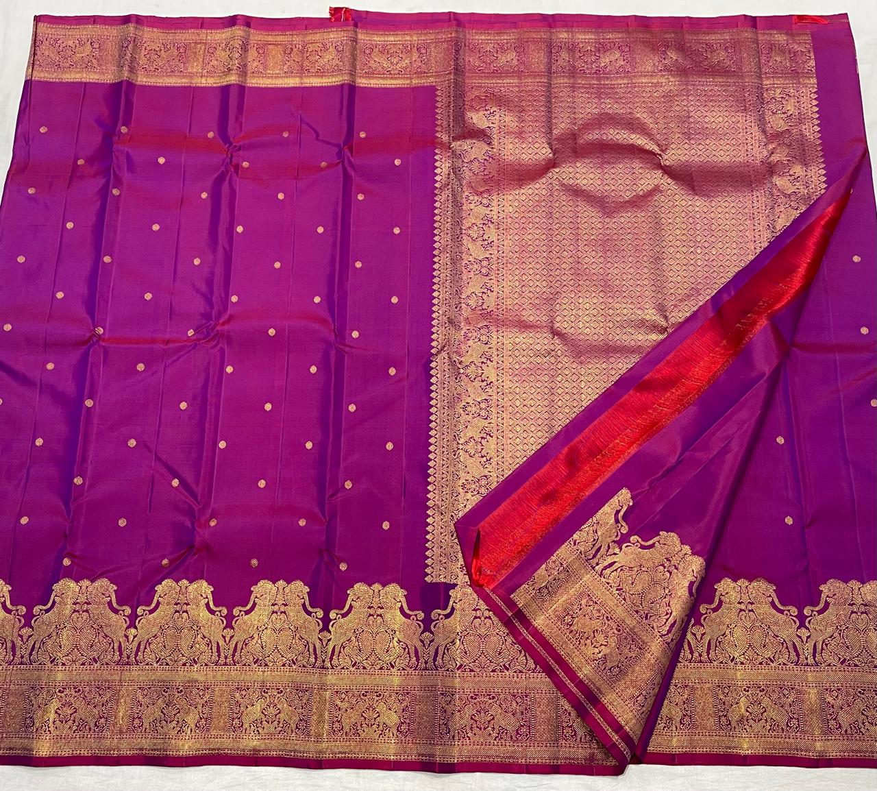 MAGENTA PINK  BORDER COLOUR COMBITION PURE KANCHI SILK SAREE