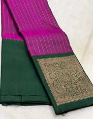 BOTTLE GREEN/PURPLE  COLOUR COMBITION PURE KANCHI SILK SAREE