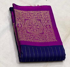 NAVY BLUE/PURPLE  COLOUR COMBITION PURE KANCHI SILK SAREE