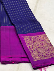 NAVY BLUE/PURPLE  COLOUR COMBITION PURE KANCHI SILK SAREE