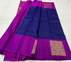 NAVY BLUE/PURPLE  COLOUR COMBITION PURE KANCHI SILK SAREE