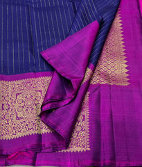 NAVY BLUE/PURPLE  COLOUR COMBITION PURE KANCHI SILK SAREE