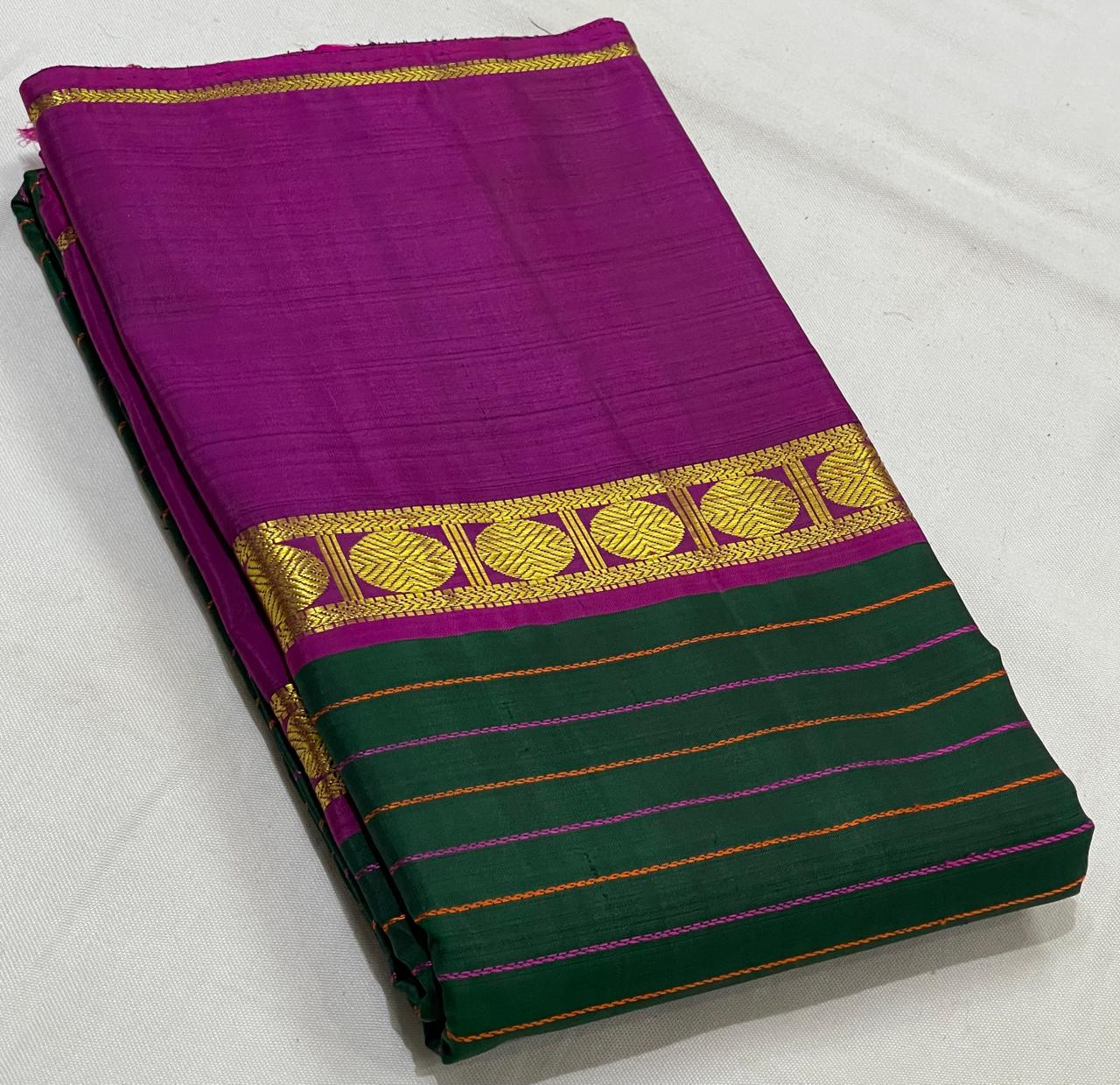 BOTTLE GREEN/PINK  COLOUR COMBITION PURE KANCHI SILK SAREE