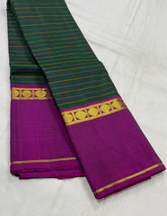 BOTTLE GREEN/PINK  COLOUR COMBITION PURE KANCHI SILK SAREE