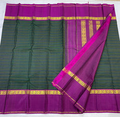 BOTTLE GREEN/PINK  COLOUR COMBITION PURE KANCHI SILK SAREE