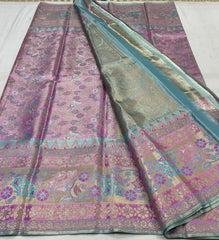 BABY PINK/MULTI COLOUR COMBITION PURE KANCHI SILK SAREE