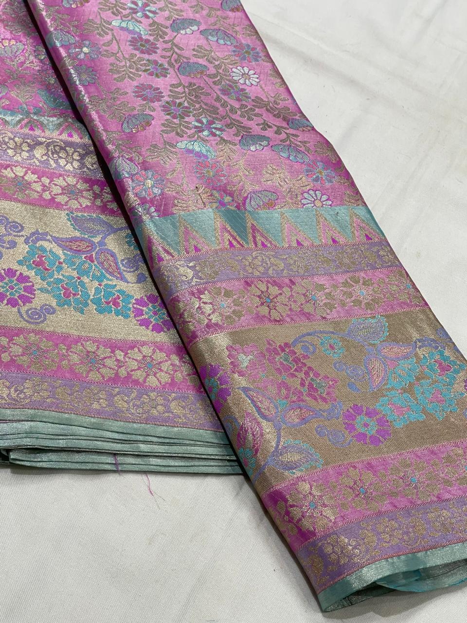 BABY PINK/MULTI COLOUR COMBITION PURE KANCHI SILK SAREE