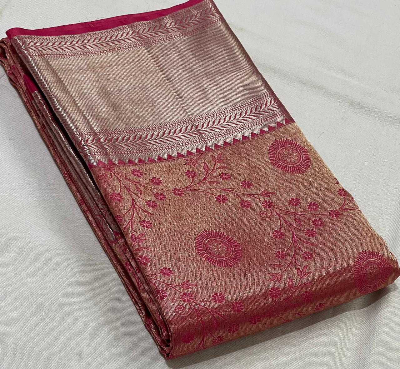 MAGENTA PINK  BORDER COLOUR COMBITION PURE KANCHI SILK SAREE