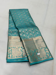 AQUA BLUE/GOLD COLOUR COMBITION PURE KANCHI SILK SAREE