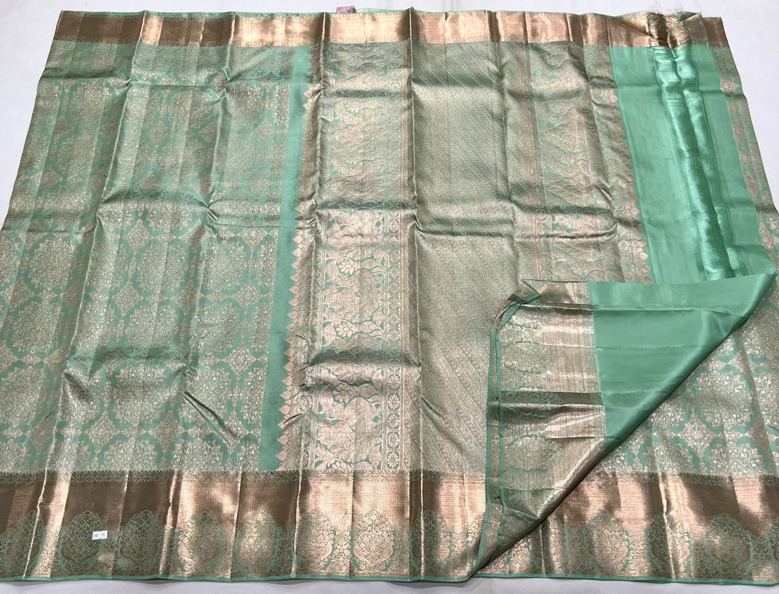 SEA GREEN/GOLD  COLOUR COMBITION PURE KANCHI SILK SAREE