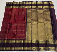 MAROON/BROWN  COLOUR COMBITION PURE KANCHI SILK SAREE