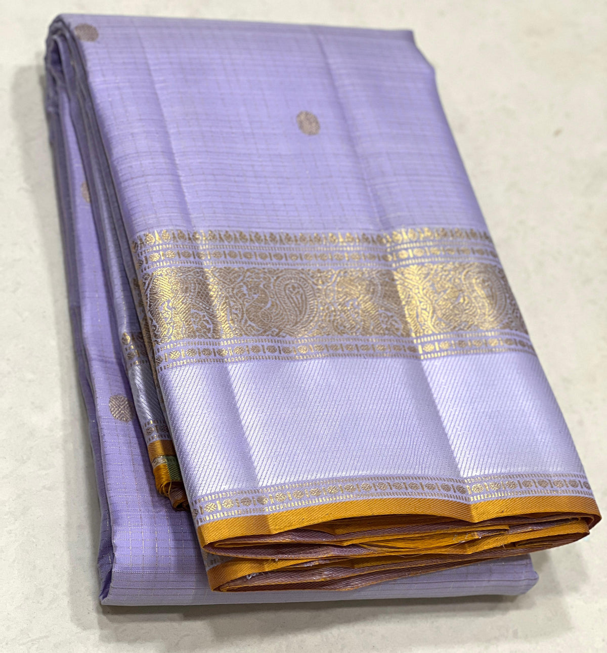 LAVENDER/MUSTARD YELLOW COLOUR COMBITION PURE KANCHI SILK SAREE