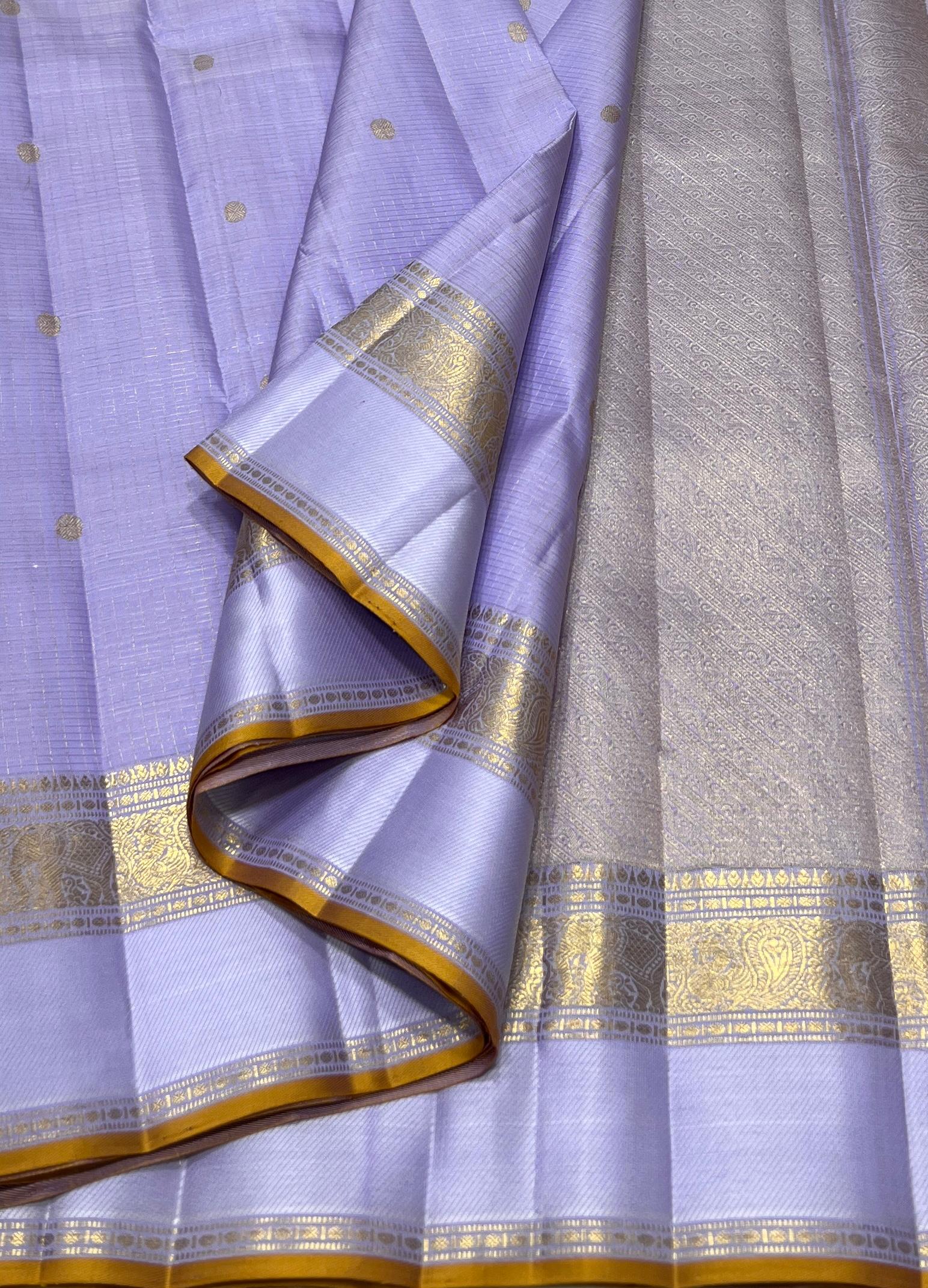 LAVENDER/MUSTARD YELLOW COLOUR COMBITION PURE KANCHI SILK SAREE